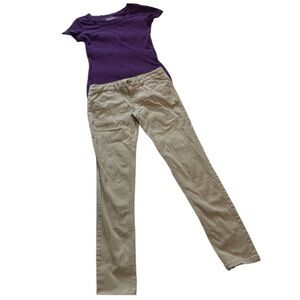 Mossimo slim skinny pants khaki cotton size 1 & casual tee purple size XS